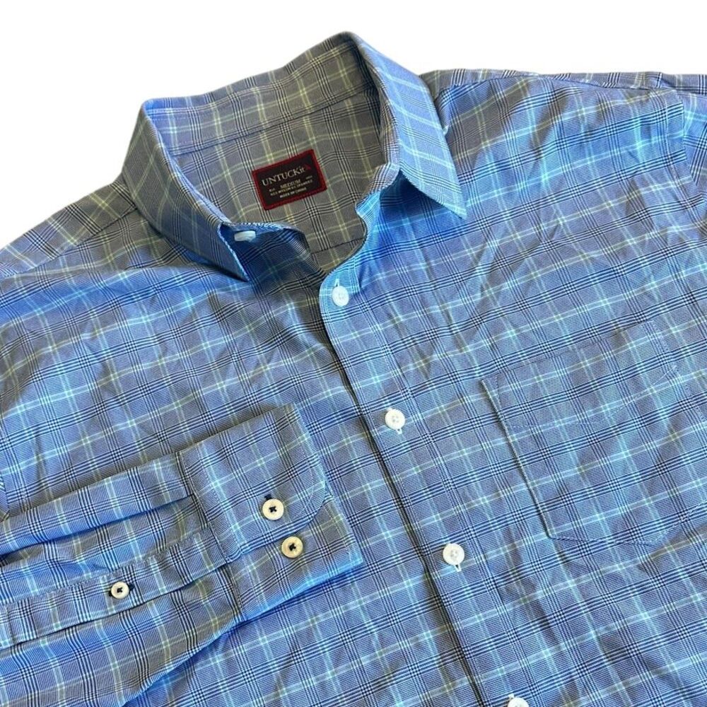 UNTUCKit Blue Plaid Performance Nylon Spandex Long Sleeve Button Shirt Mens M